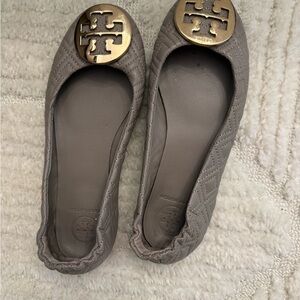 Tory Burch Quilted Flats with Gold Emblem